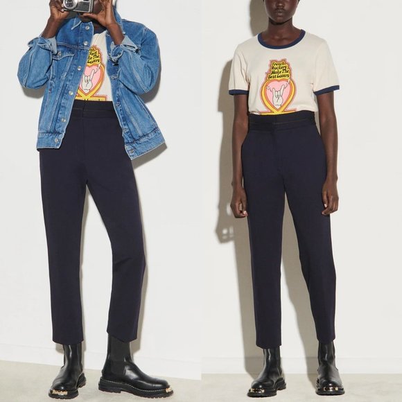 Sandro Pants - Sandro Navy High-Waisted Cropped Straight Leg Tapered Classic Trousers, Size 4